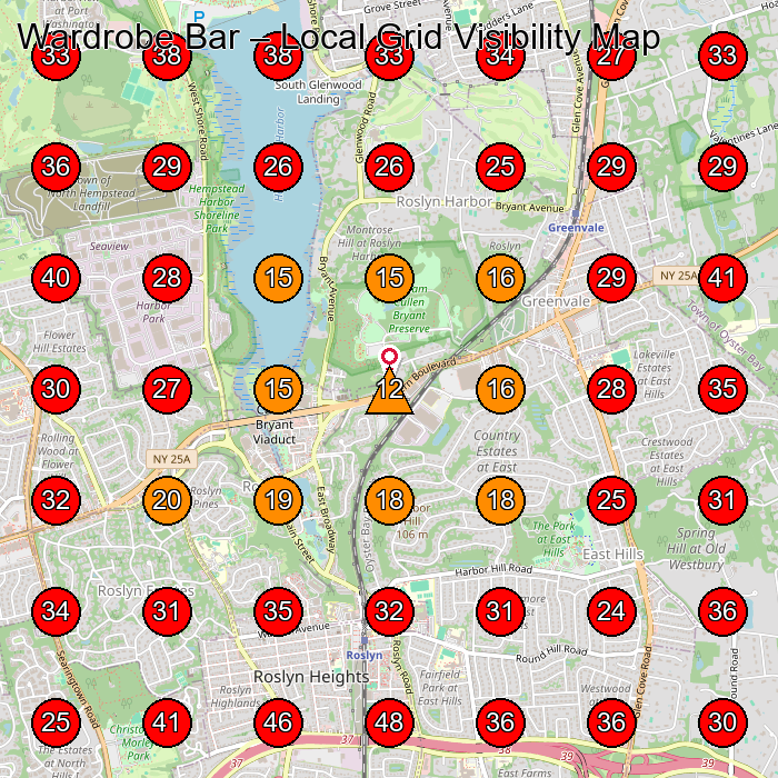 Wardrobe Bar GeoGrid visibility map for Men'S Clothing Store in Garden City
